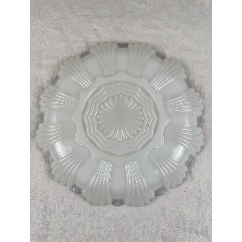 Vintage Milk Glass Deviled Egg Platter Gold Encrusted Scalloped Rim 10 Inch Tray - Picture 2 of 4
